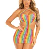 Rainbow Stripe Cross Over Mini Dress - One Size - Multicolor Festival & Rave Leg Avenue