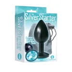 The 9's the Silver Starter Anodized Bejeweled Stainless Steel Plug - Aqua Anal Play Icon Brands