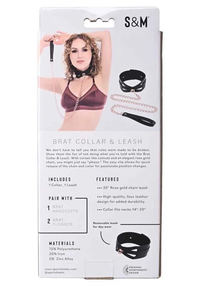 Brat Collar and Leash - Black / Rose Gold BDSM & Kink Sportsheets
