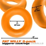 Fat Willy 3-Pack Jumbo Cockring - Orange BDSM & Kink Oxballs