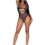 2 Pc. Rhinestone Wrap Around Bikini Top and Suspender Bodysuit - One Size - Black Teddies & Bodysuits Leg Avenue