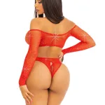 Say My Name Rhinestone Crotchless Teddy - One Size - Red Teddies & Bodysuits Leg Avenue