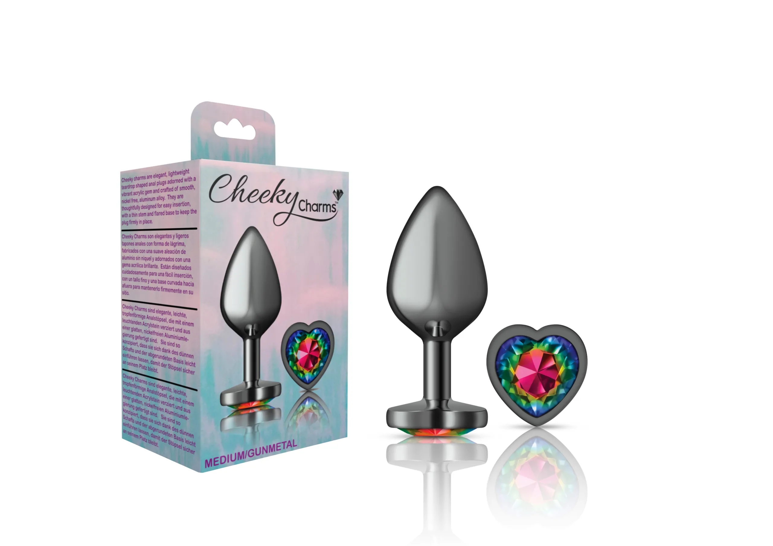 Rainbow Heart Gem Gunmetal Metal Plug - Md Anal Play Viben