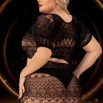 2 Piece Crop Top and Skirt Set - Queen Size - Black Lingerie Sets Lapdance