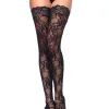 Stay Up Floral Lace Thigh Highs - One Size - Black Hosiery & Garters Leg Avenue