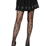 Worship Me Cross Net Tights - 1x/2x - Black Hosiery & Garters Leg Avenue