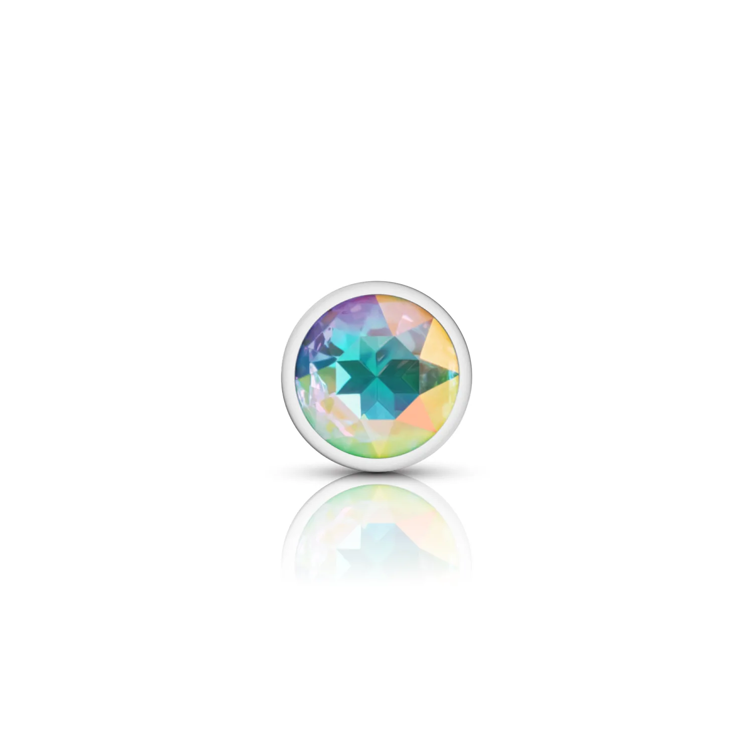 Clear Iridescent Round Gem Silver Metal Plug - Md Anal Play Viben