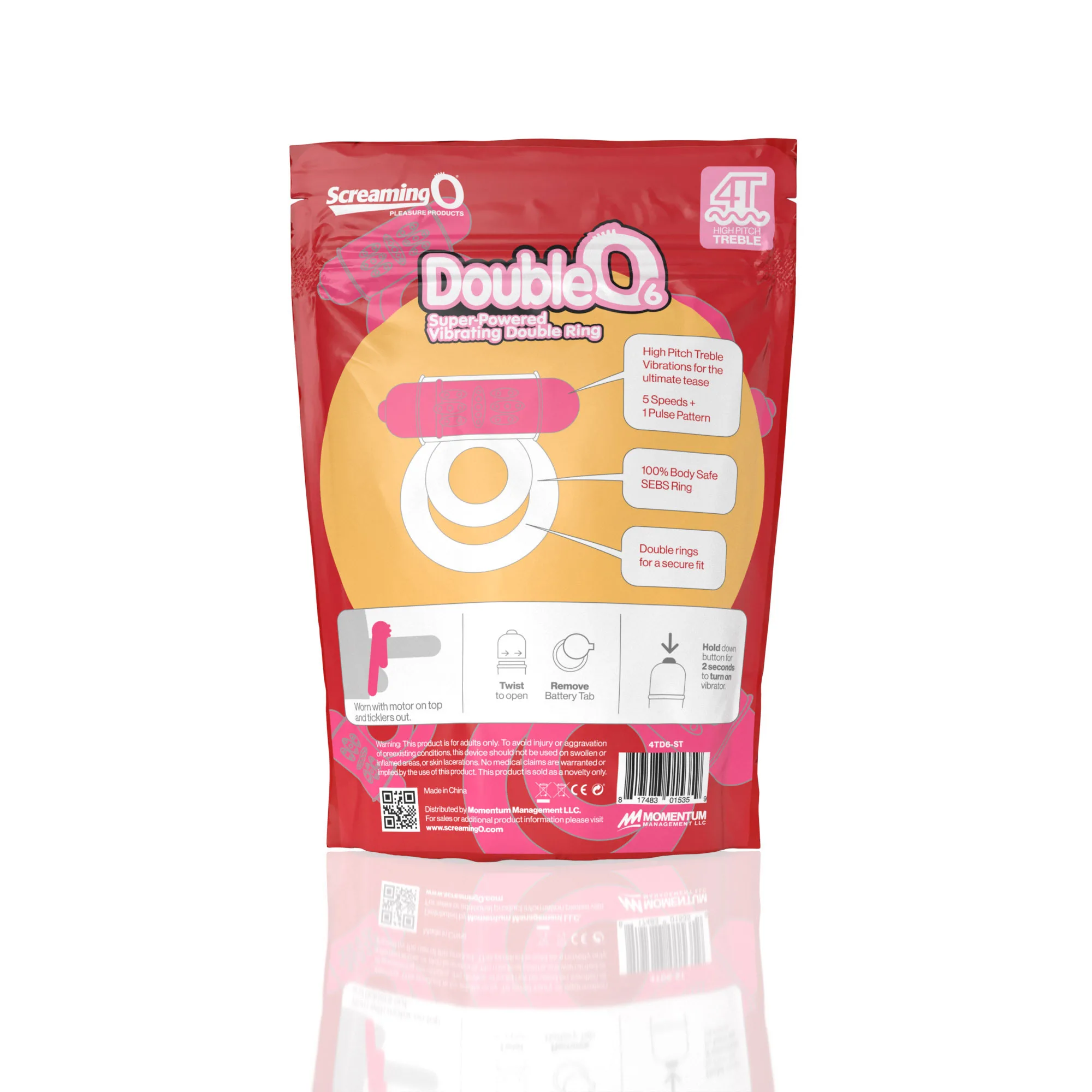 Screaming O 4t - Double O 6 Super Powered Vibrating Double Ring - Strawberry Cockrings | Cockrings W/Clit Stimulators S…