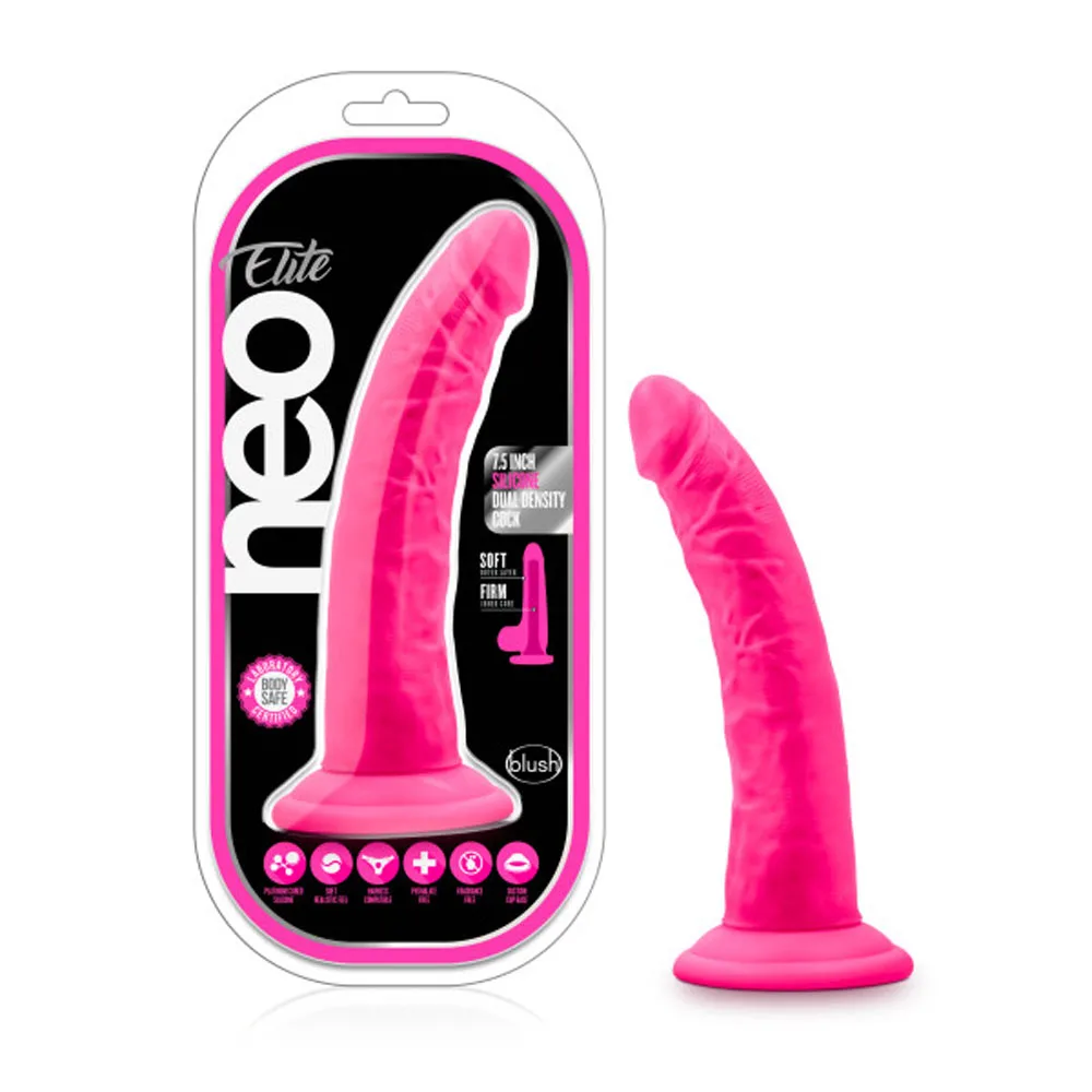 Neo Elite - 7.5 Inch Silicone Dual Density Cock - Neon Pink Anal Play Blush