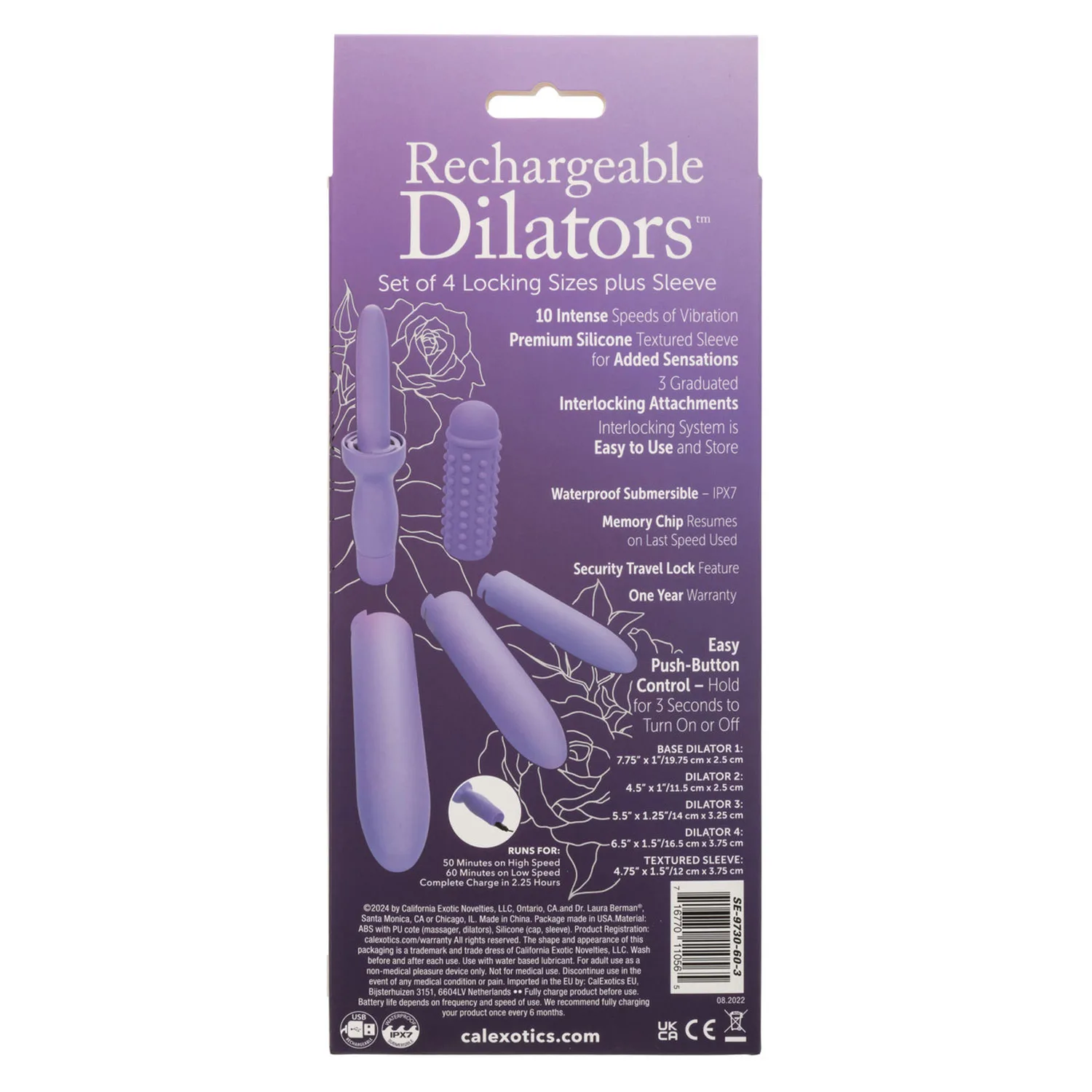 Dr. Laura Berman Rechargeable Dilators Set of 4 Locking Sizes Plus Sleeve - Purple Festival & Rave CalExotics