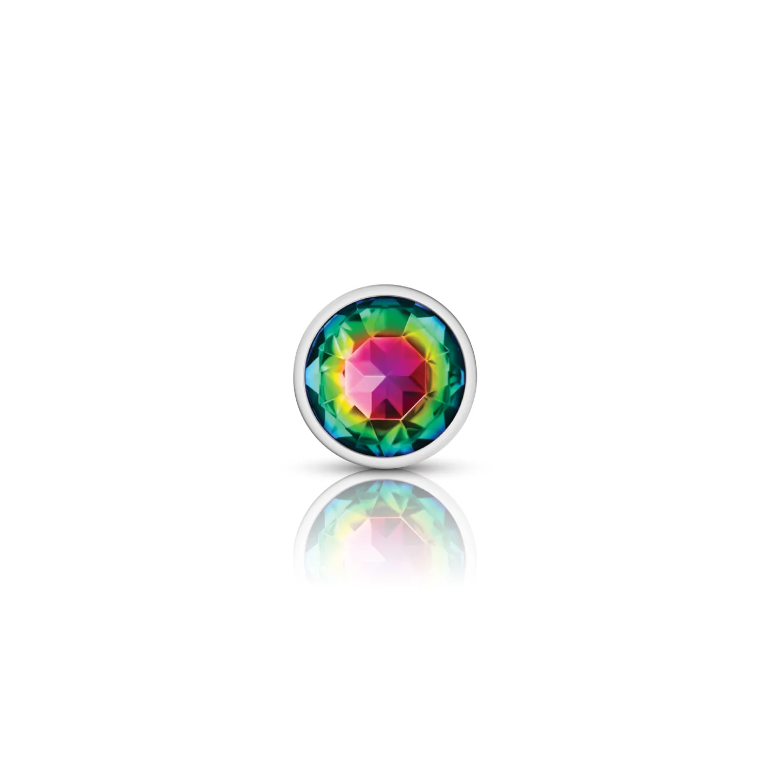 Rainbow Round Gem Silver Metal Plug - Sm Anal Play Viben