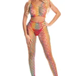 Roy G. Biv 2 Pc Bodystocking - One Size - Rainbow Hosiery & Garters Pink Lipstick