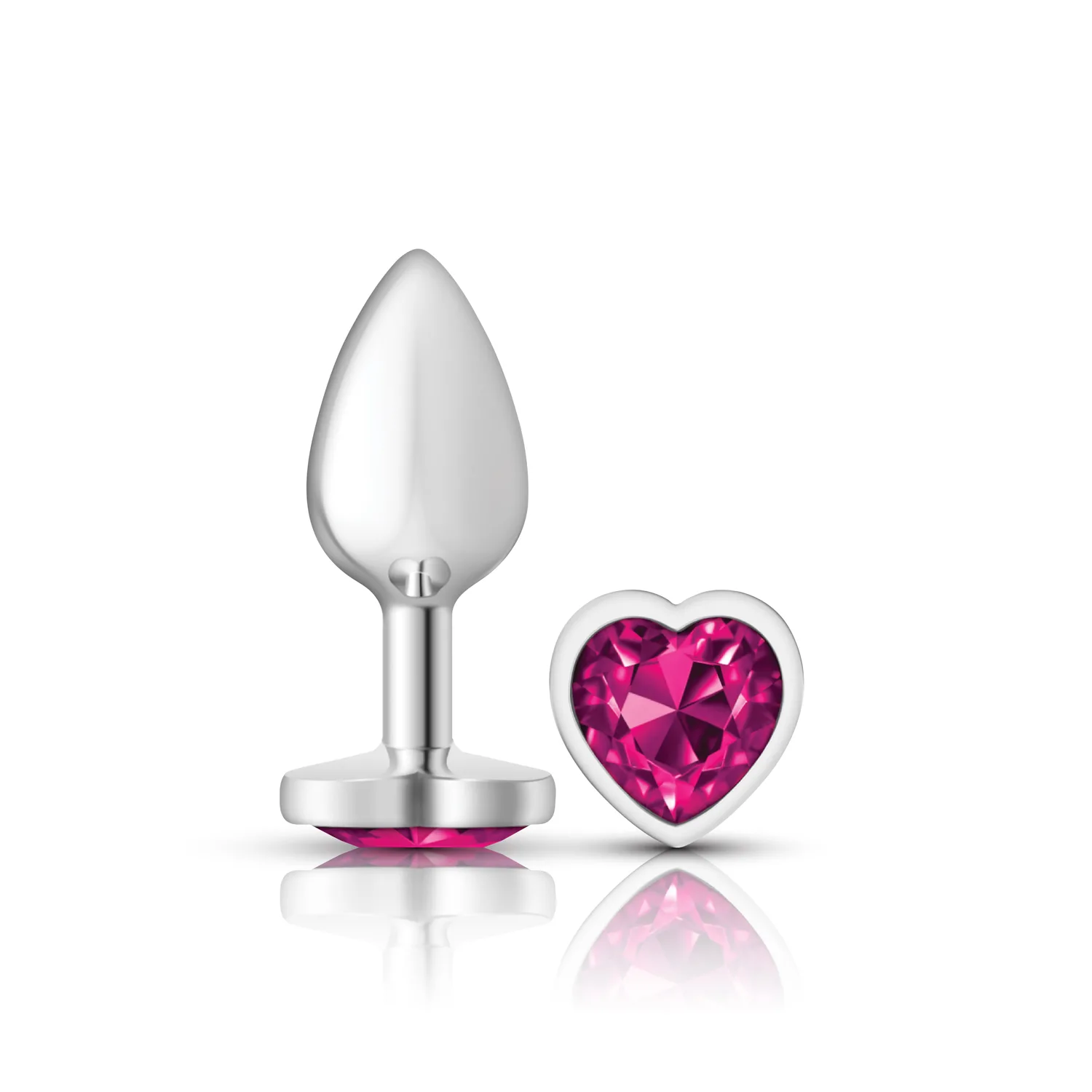 Bright Pink Heart Gem Silver Metal Plug - Sm Anal Play Viben