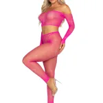 Rhinestone Fishnet Crop Top and Footless Tights O/s - Neon Pink Hosiery & Garters Leg Avenue