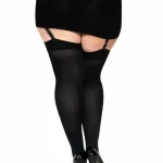 Satin Bow Opaque Thigh Highs - Queen Size - Black Hosiery & Garters Leg Avenue
