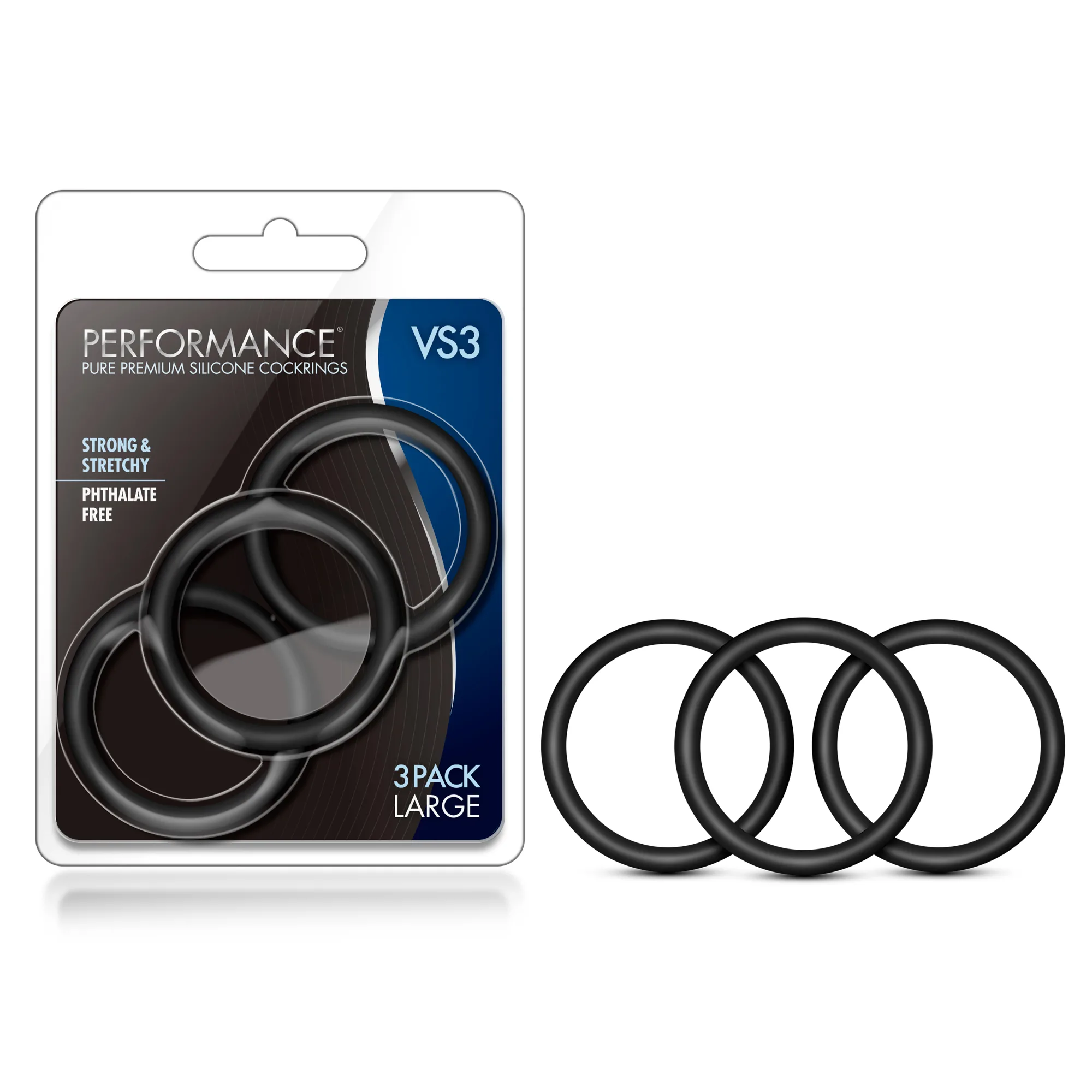 Performance - Vs3 Pure Premium Silicone Cockrings - Large - Black Cockrings Blush