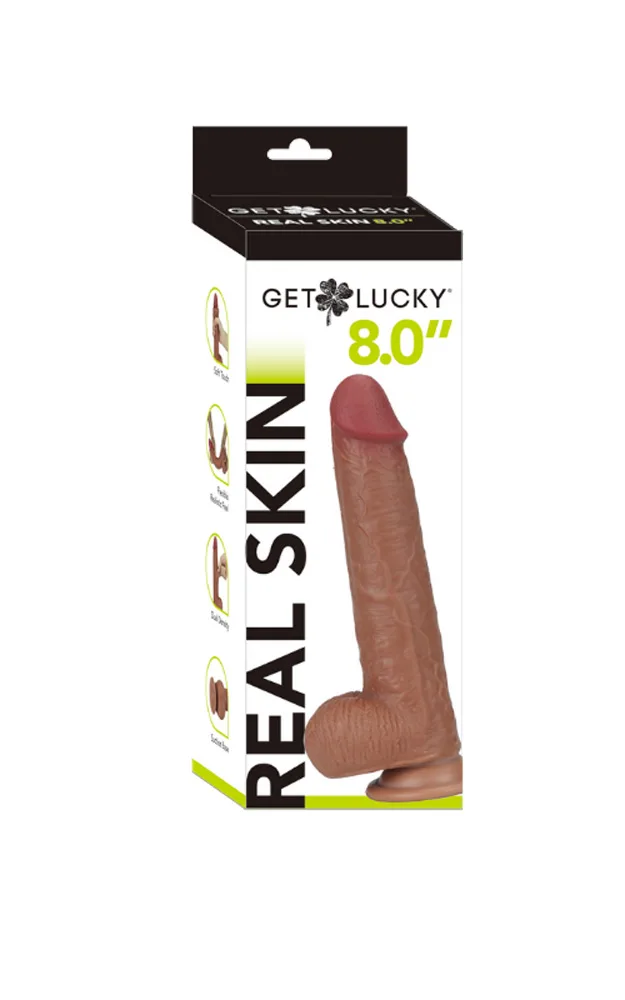 Get Lucky 8 Inch Real Skin Dildo - Light Brown Dildos Voodoo Toys