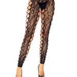 Footless Leopard Lace Crotchless Tights - Black Hosiery & Garters Leg Avenue