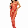 Seamless Heart Net Suspender Bodystocking - One Size - Red Panties & Thongs Leg Avenue