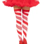 Candy Cane Thigh High - One Size - White/red Hosiery & Garters Leg Avenue