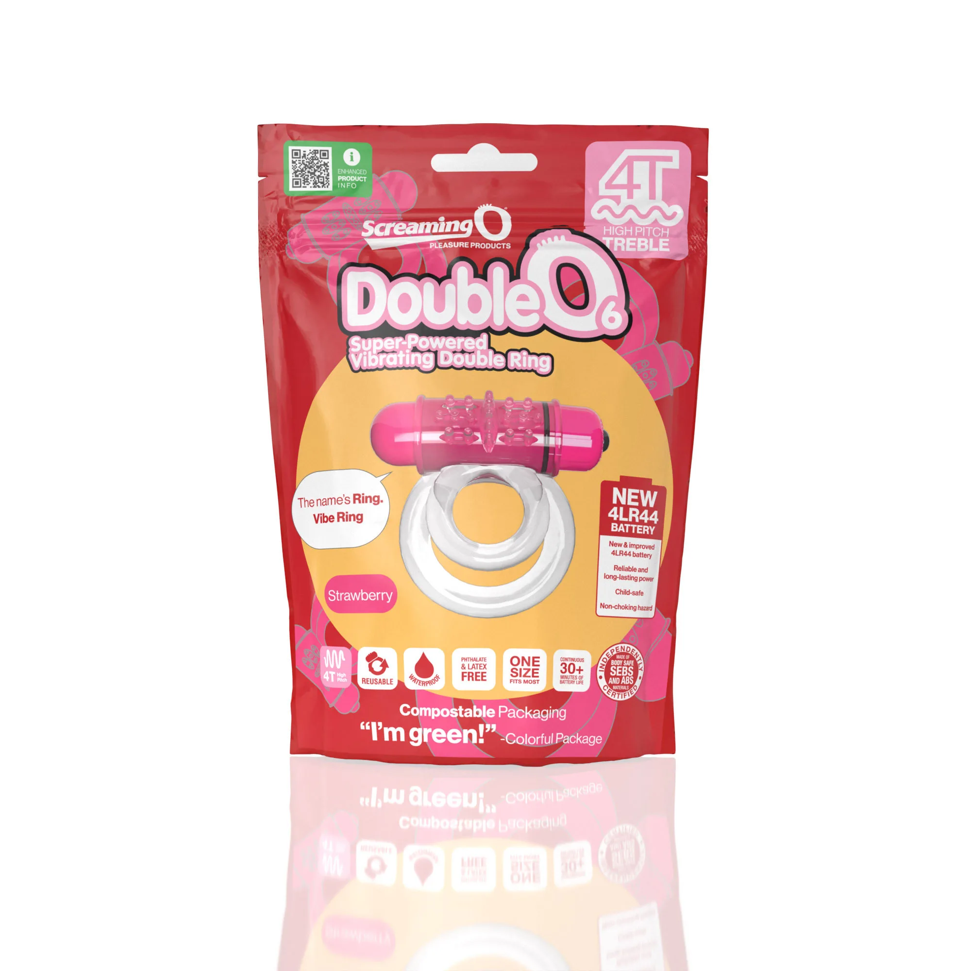 Screaming O 4t - Double O 6 Super Powered Vibrating Double Ring - Strawberry Cockrings | Cockrings W/Clit Stimulators S…