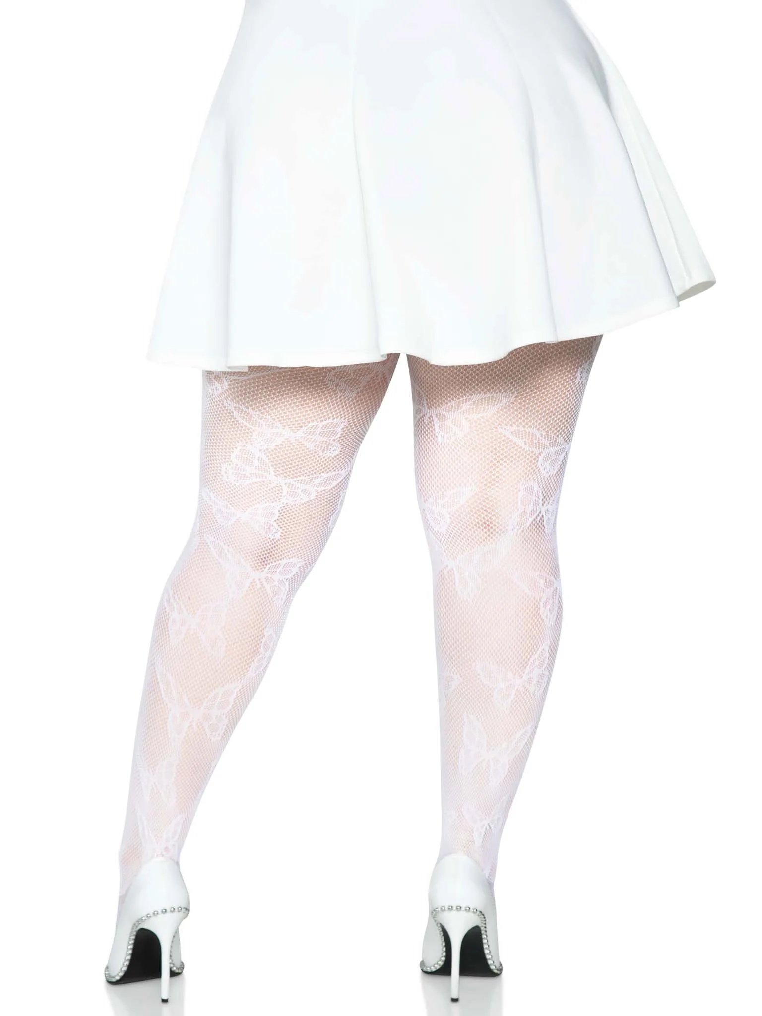 Butterfly Net Tights - 1x/2x - White Hosiery & Garters Leg Avenue