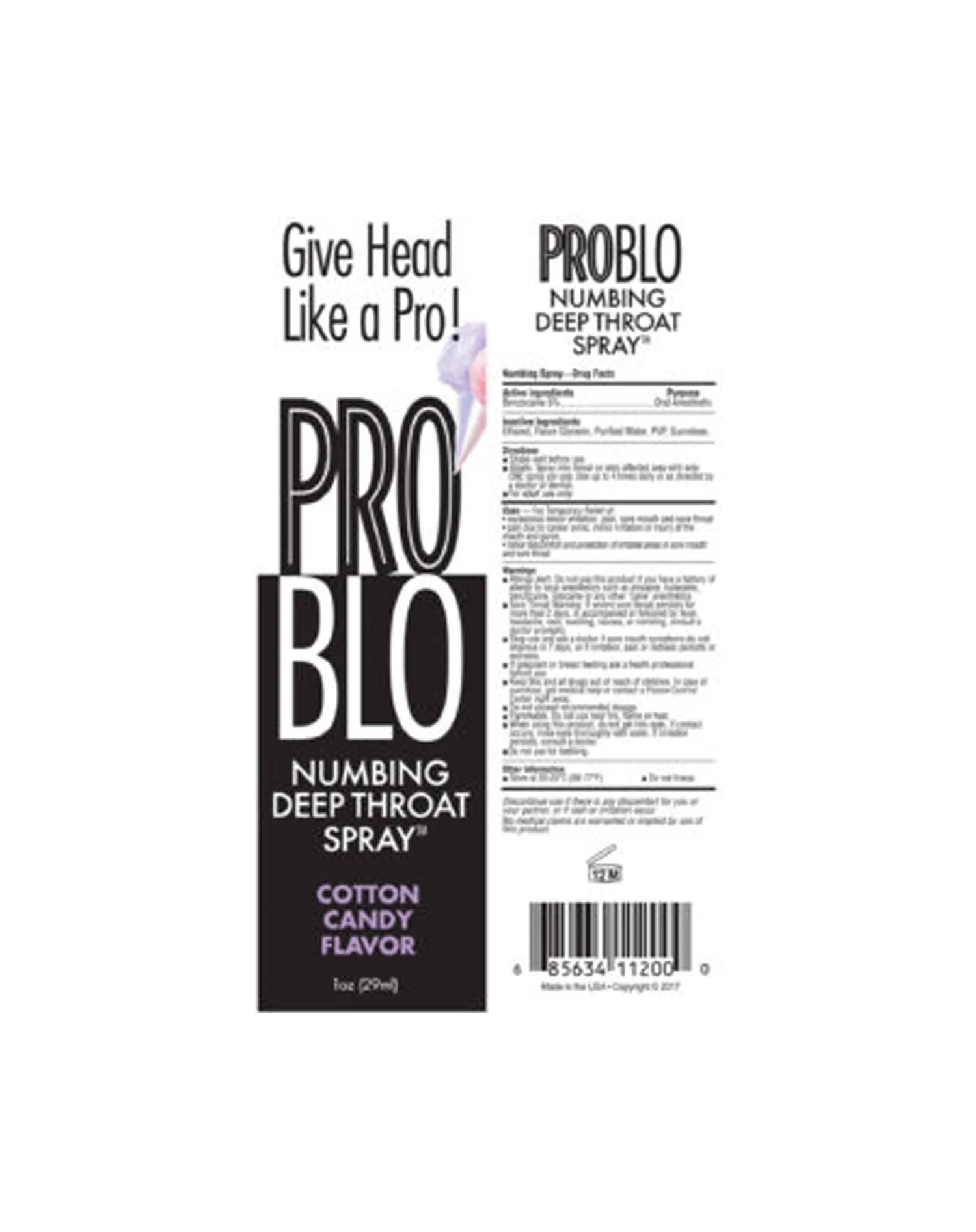 Pro Blo Throat Numbing Spray 1oz - Cotton Candy Lubes & Essentials Little Genie
