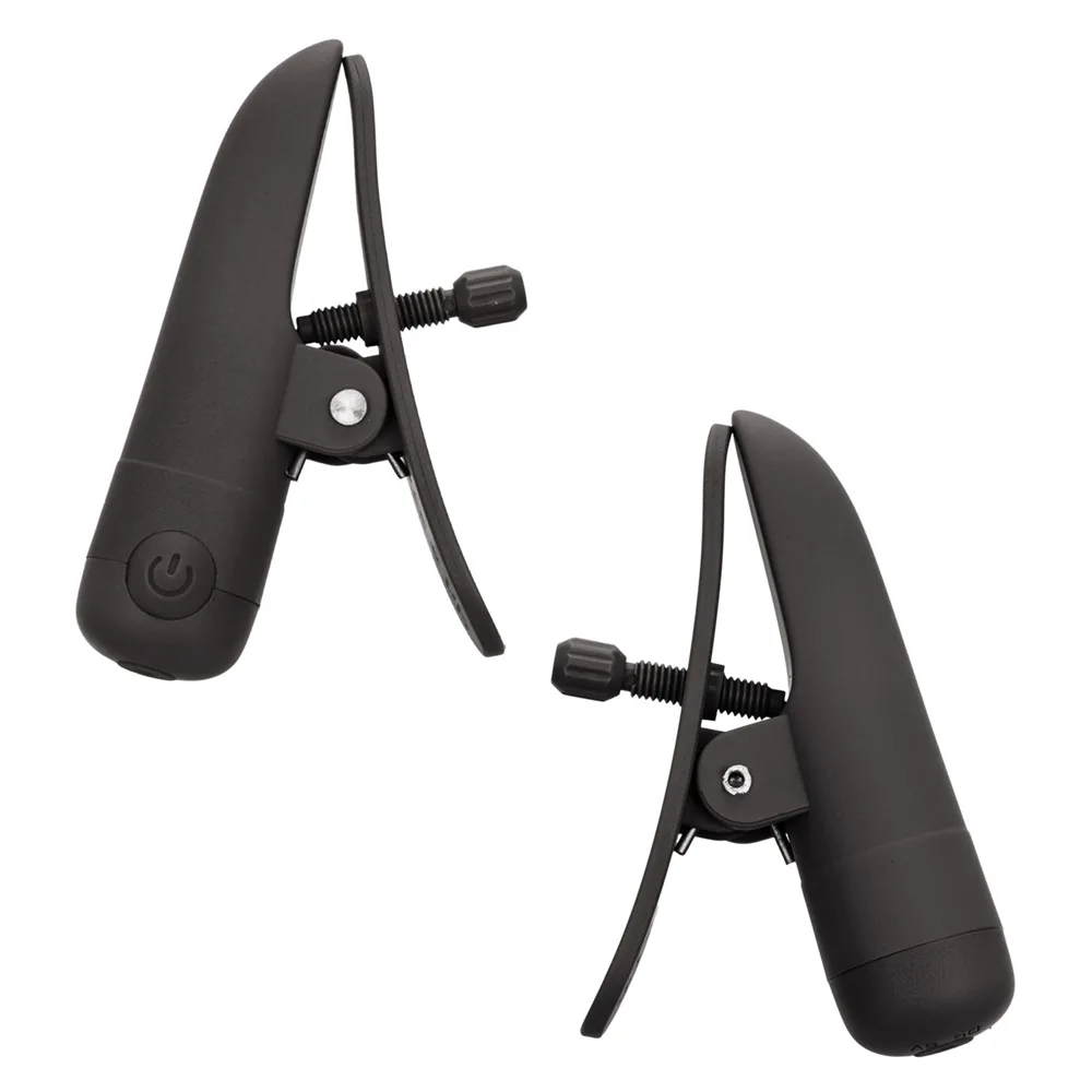 Nipple Play Nipplettes Vibrating Nipple Clamps Black Rechargeable BDSM & Kink CalExotics