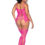 Curvy Aria Fishnet Body Stocking - X - Pink Hosiery & Garters Mapale