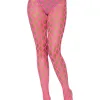 Jumbo Pothole Net Tights - Neon Pink- One Size Hosiery & Garters Leg Avenue
