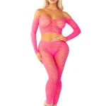 Pink 2pc Croptop and Footless Tights - Os Tights - Os Lingerie Leg Avenue