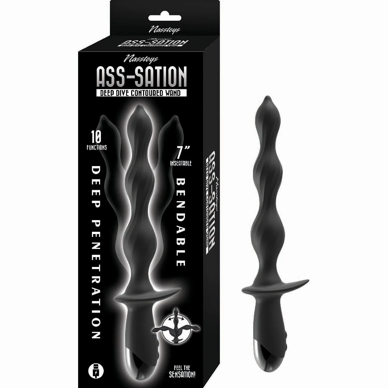 Ass-Sation Deep Dive Contoured Wand - Black Vibrators Nasstoys