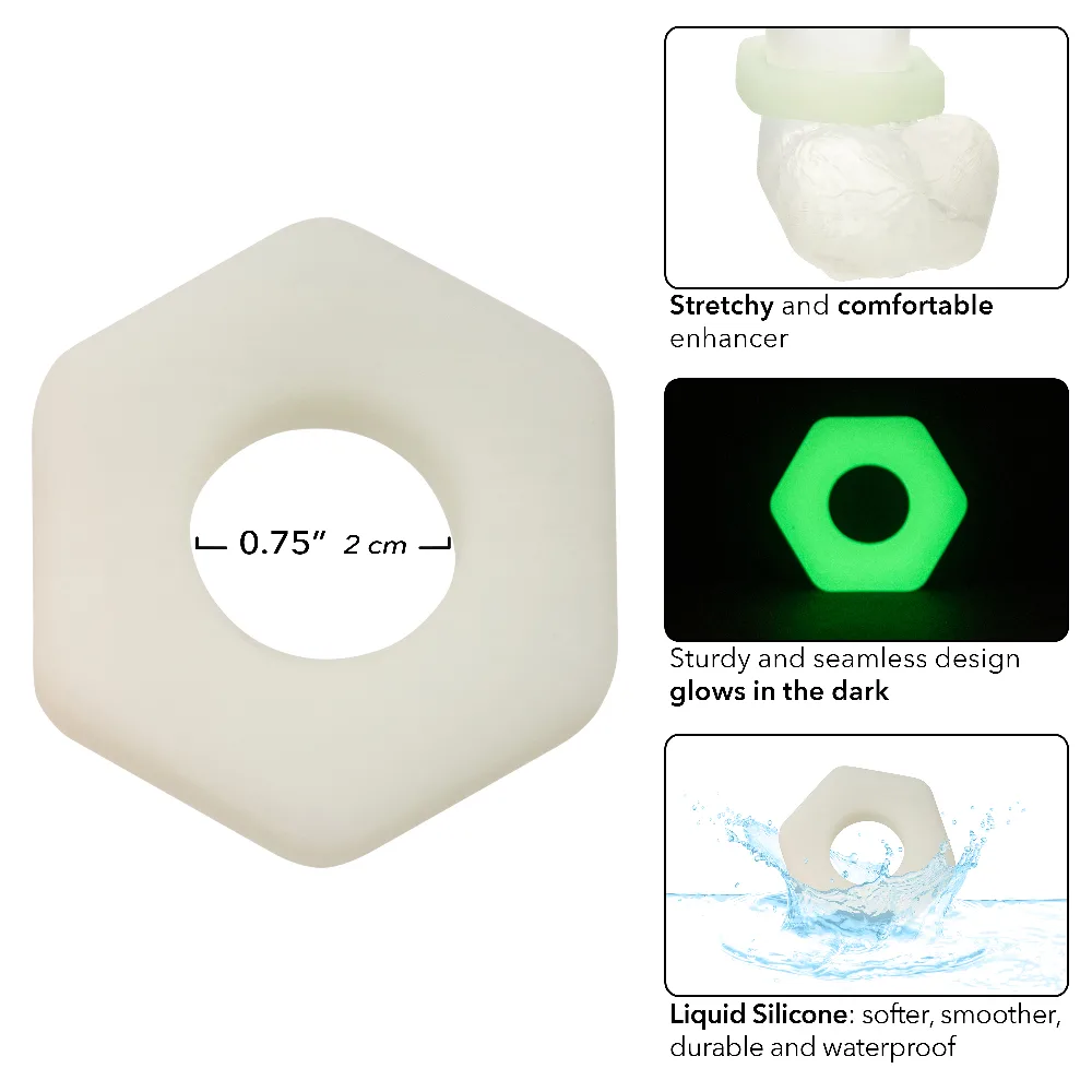 Alpha Glow-in-the-Dark Liquid Silicone Prolong Sexagon Ring - White Enhancers CalExotics
