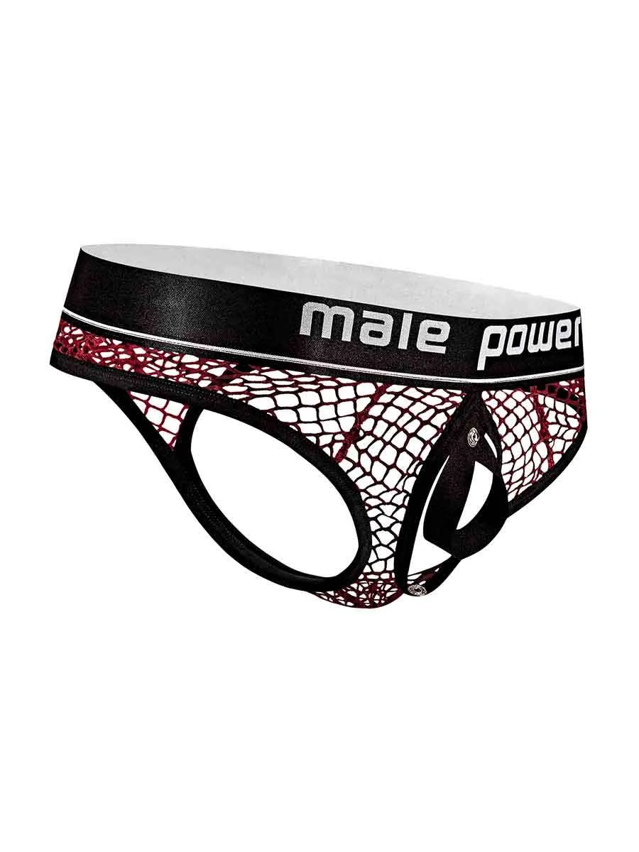 Cock Pit Net Cock Ring Thong - S/ M - Burgundy Panties & Thongs Male Power