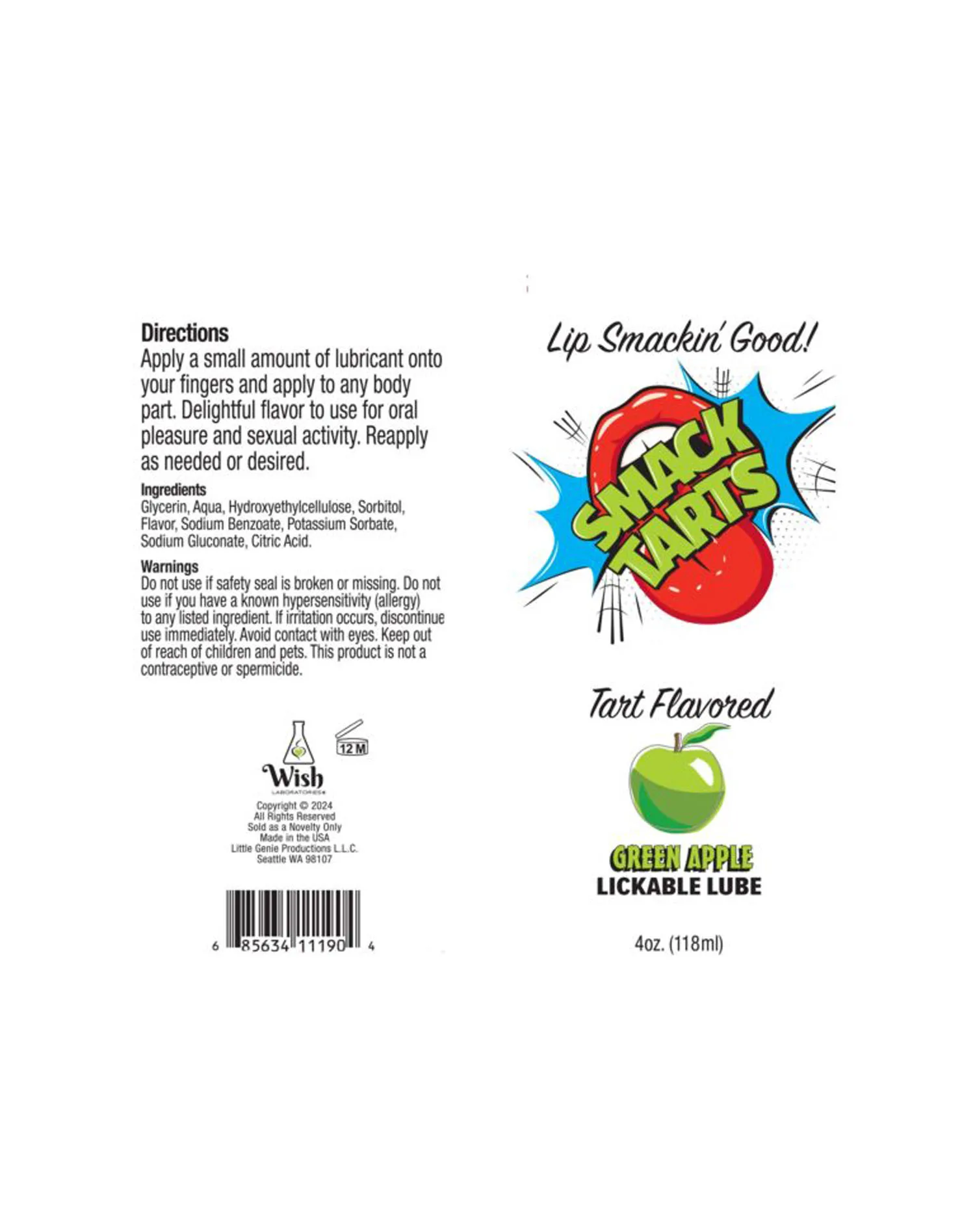 Smack Tarts 4oz Lickable Flavored Lubricant - Green Apple Lubes & Essentials Little Genie