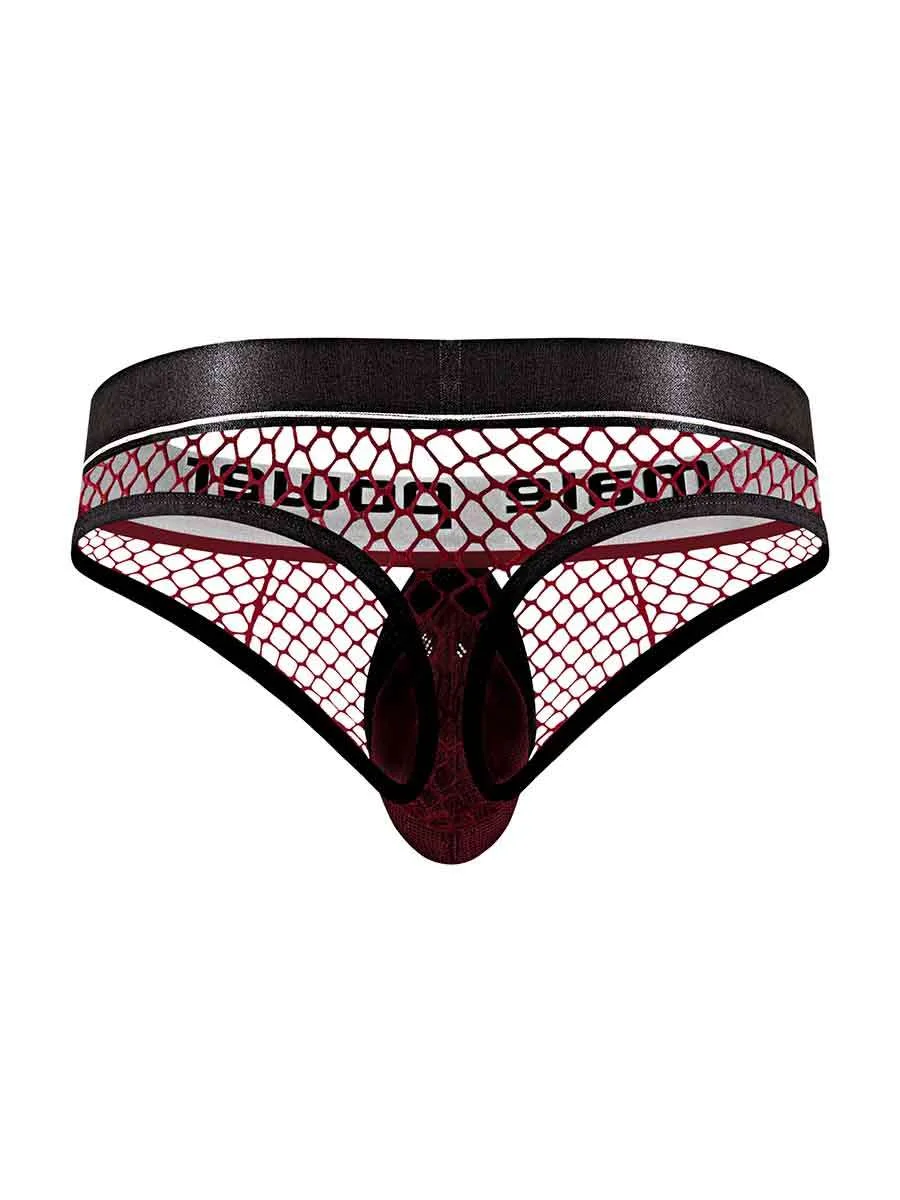 Cock Pit Net Cock Ring Thong - S/ M - Burgundy Panties & Thongs Male Power