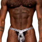Snaked - Criss Cross Thong - Large/x-Large - Silver/black Panties & Thongs Male Power