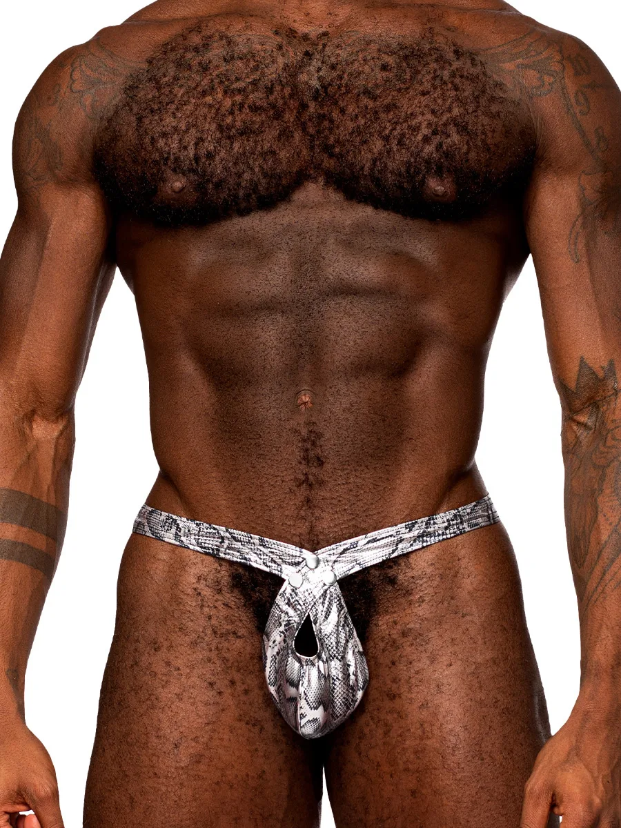 Snaked - Criss Cross Thong - Large/x-Large - Silver/black Panties & Thongs Male Power