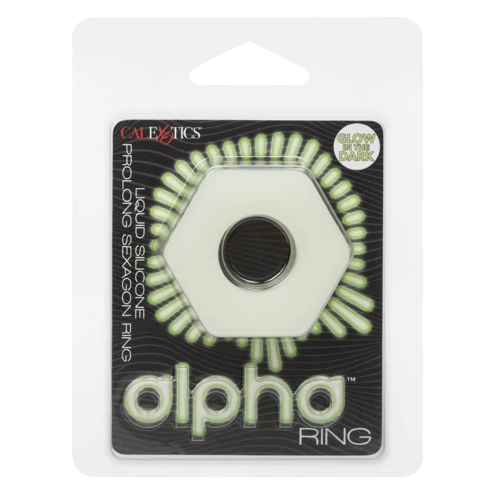 Alpha Glow-in-the-Dark Liquid Silicone Prolong Sexagon Ring - White Enhancers CalExotics