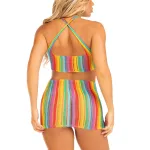 Rainbow Stripe Cross Over Mini Dress - One Size - Multicolor Festival & Rave Leg Avenue