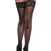 Stay Up Lace Top Sheer Thigh Highs With Faux Lace - One Size - Black Hosiery & Garters Leg Avenue