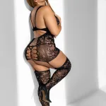 Curvy Ella Fishnet Body Stocking -X - Black Hosiery & Garters Mapale