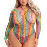 More Color Long Sleeve Bodysuit - Queen Size - Rainbow Teddies & Bodysuits Pink Lipstick