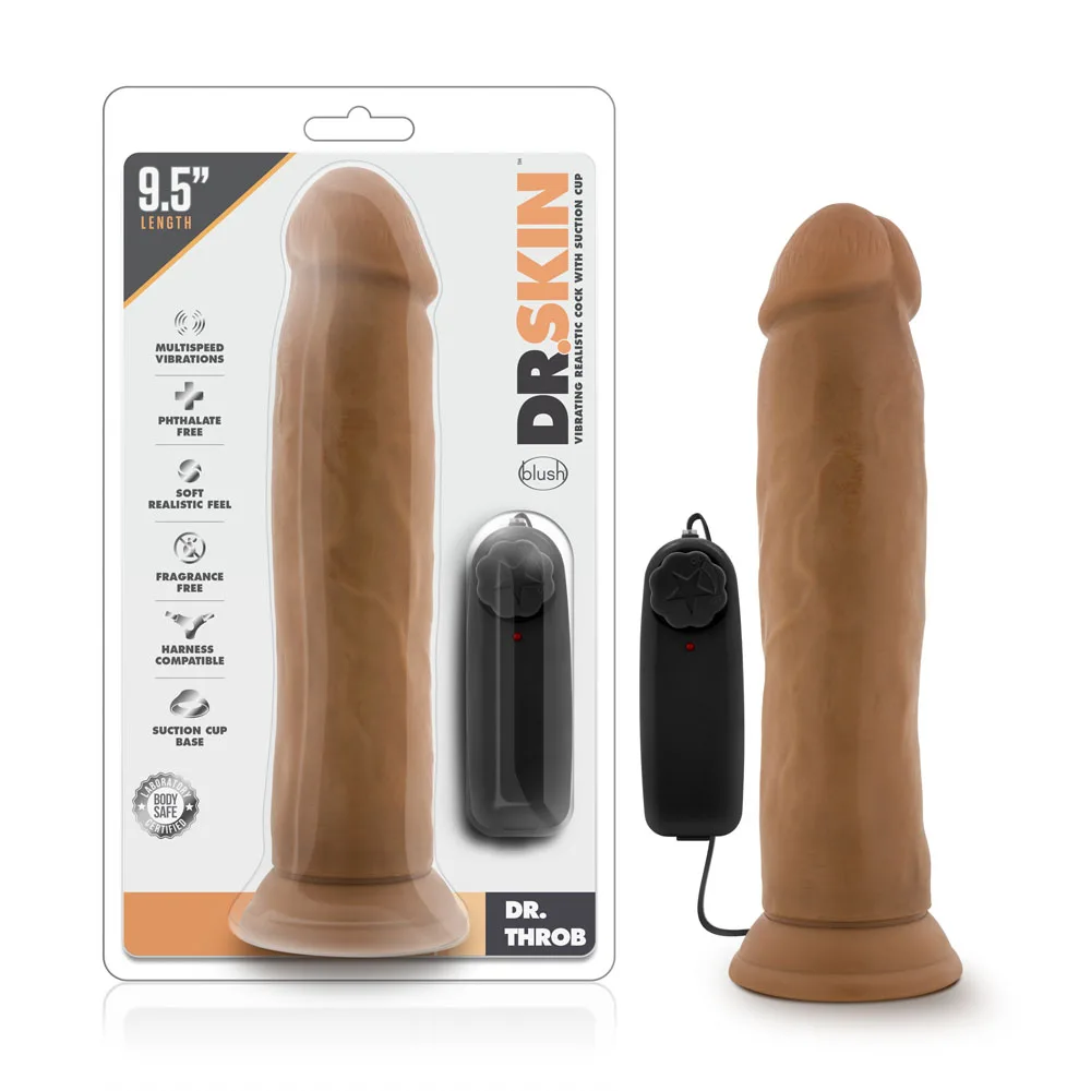 Alternative view of Dr. Skin - Dr. Throb - 9.5 Inch Vibrating Realistic Cock With Suction Cup - Mocha