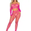 Rhinestone Fishnet Crop Top and Footless Tights O/s - Neon Pink Hosiery & Garters Leg Avenue