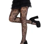 Cherie Heart Net Tights O/s - Black Hosiery & Garters Leg Avenue