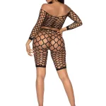 2 Pc Net Crop Top and Bike Shorts - One Size - Black Hosiery & Garters Leg Avenue