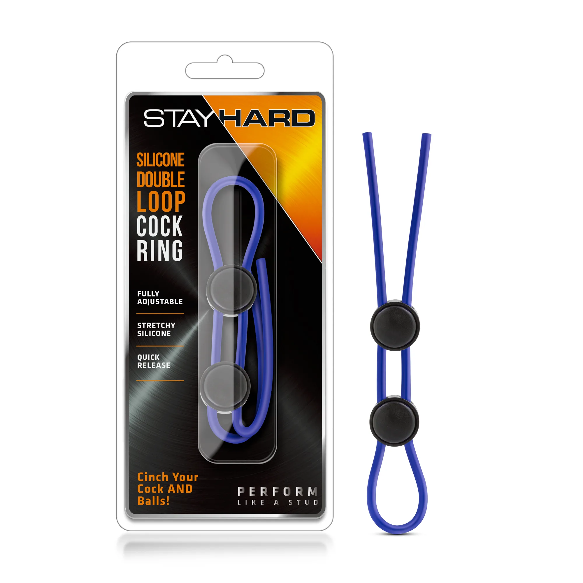 Stay Hard - Silicone Double Loop Cock Ring - Blue Cockrings | Adjustable Blush