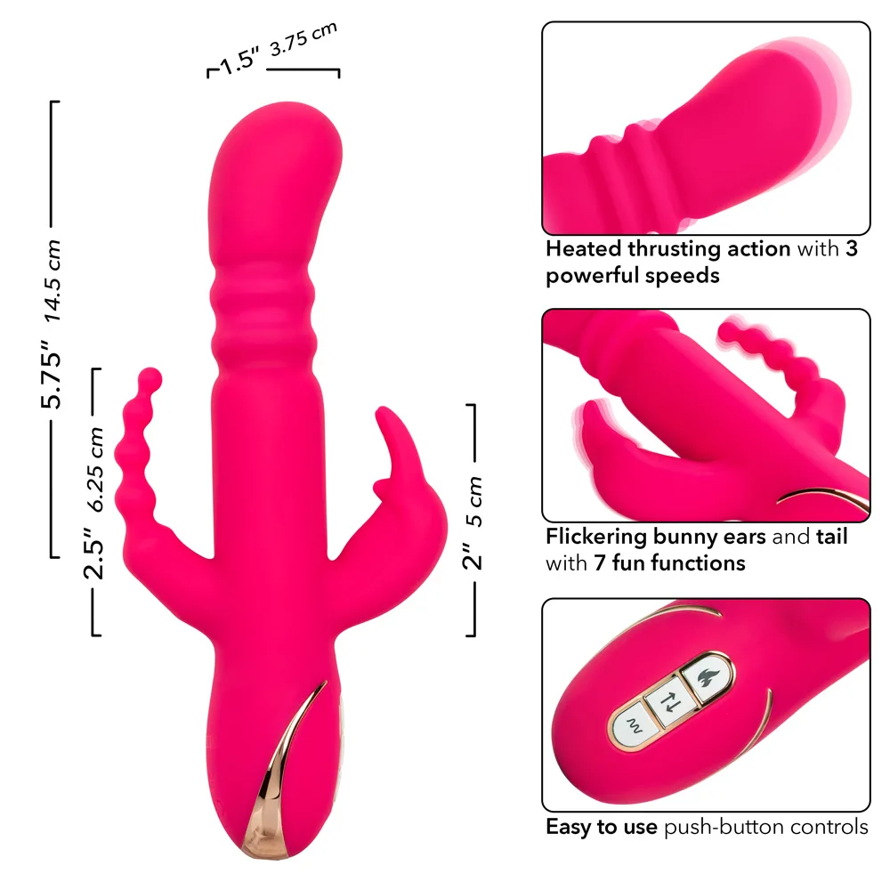 Jack Rabbit Signature Heated Silicone Triple Fantasy Rabbit - Pink Vibrators CalExotics