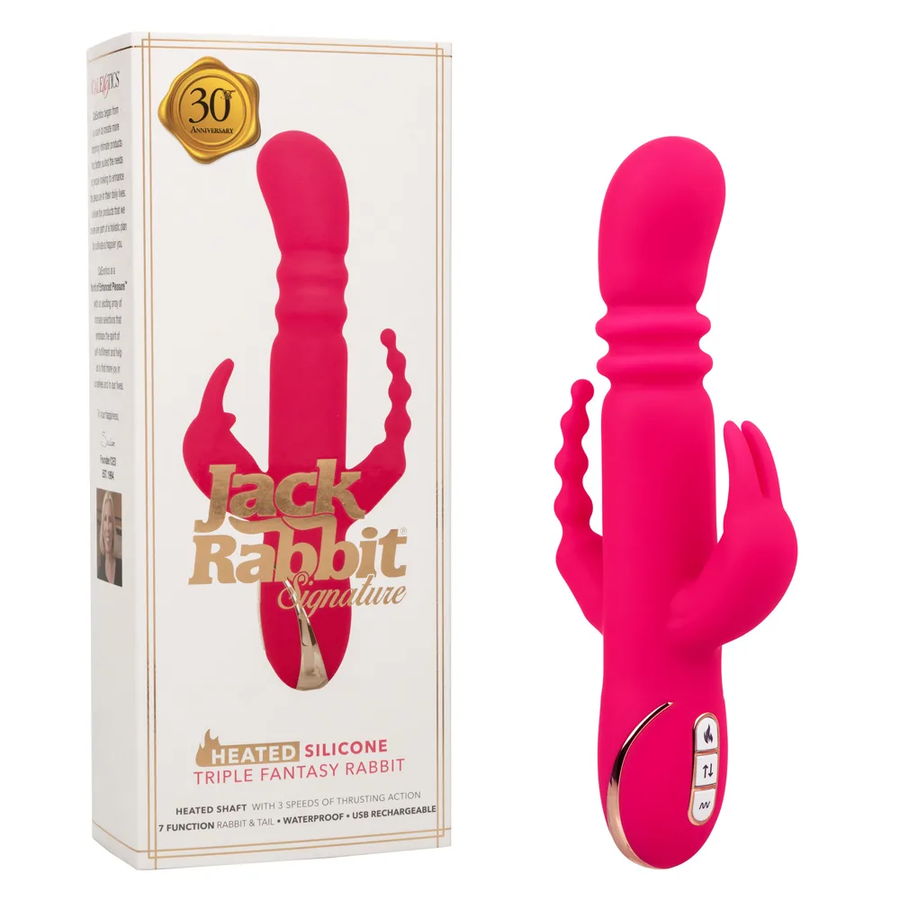 Jack Rabbit Signature Heated Silicone Triple Fantasy Rabbit - Pink Vibrators CalExotics